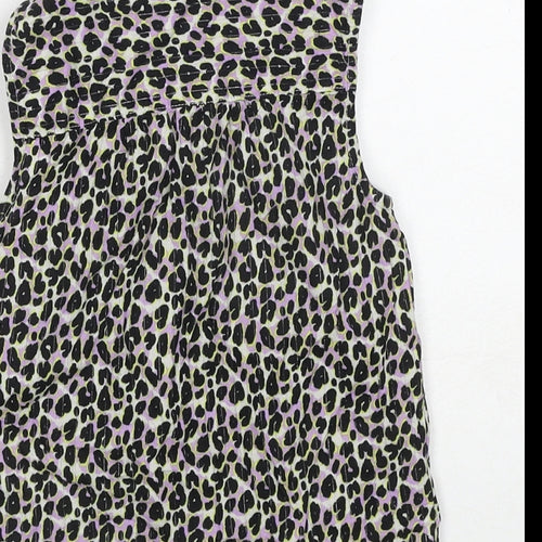 NEXT Girls Black Animal Print Cotton Basic Button-Up Size 6 Years Collared Button - Leopard Print Knot Front