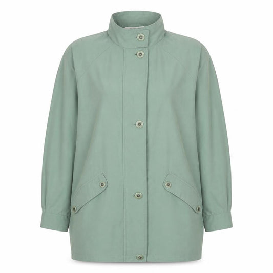 Front view of Marks & Spencer women’s green jacket, size UK 8, button