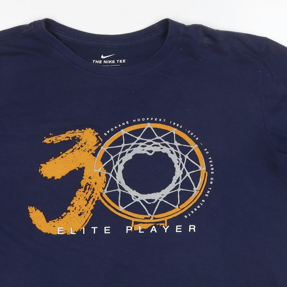 Nike Mens Blue Cotton T-Shirt Size L Round Neck