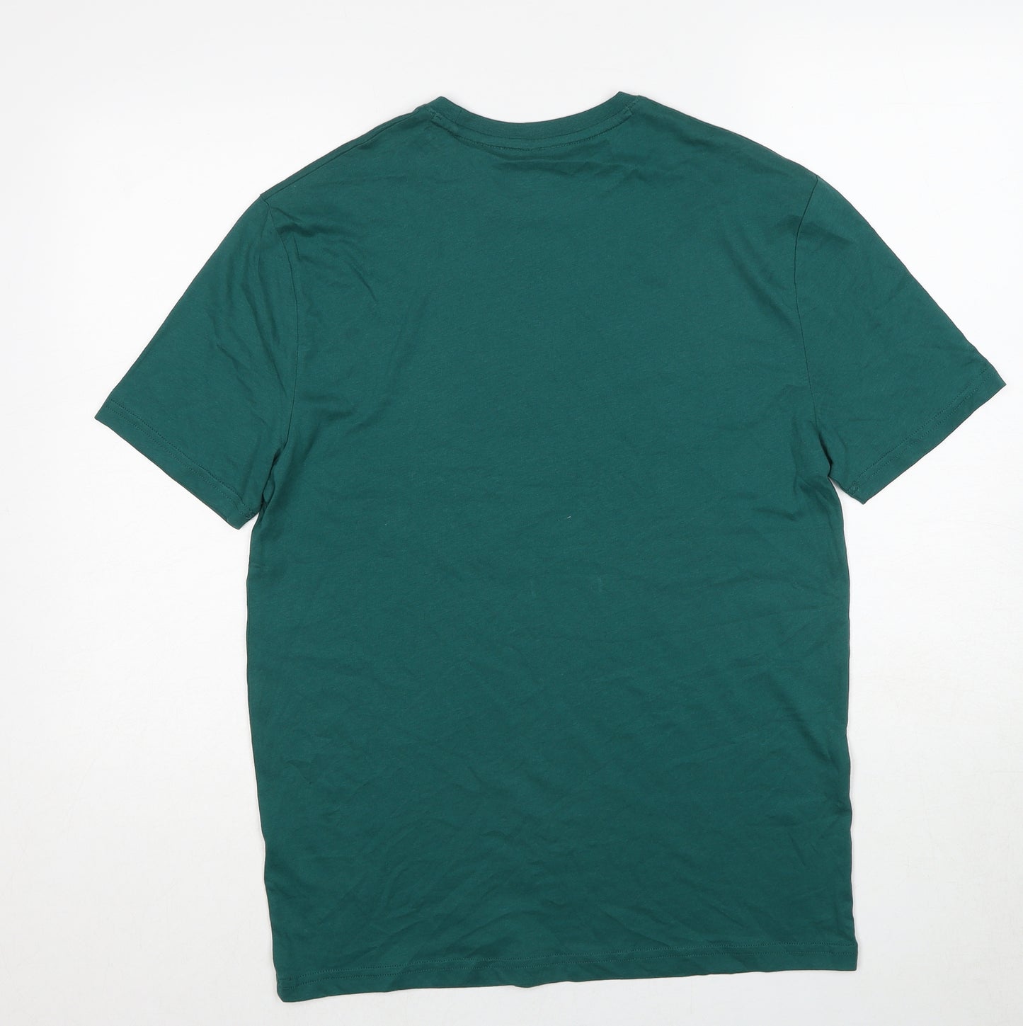 Marks and Spencer Mens Green Cotton T-Shirt Size S Round Neck - Christmas Gin-Gle all The Way