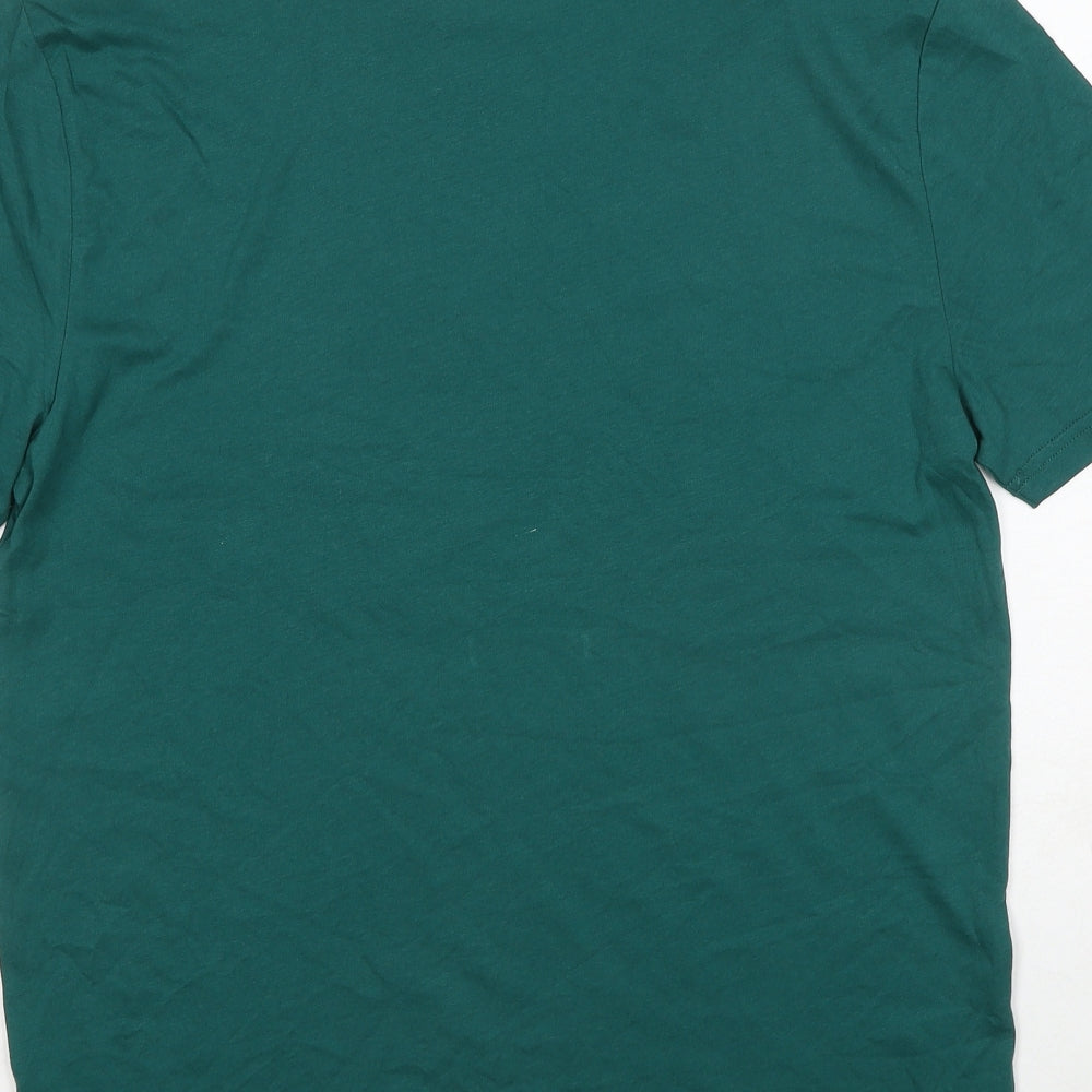 Marks and Spencer Mens Green Cotton T-Shirt Size S Round Neck - Christmas Gin-Gle all The Way