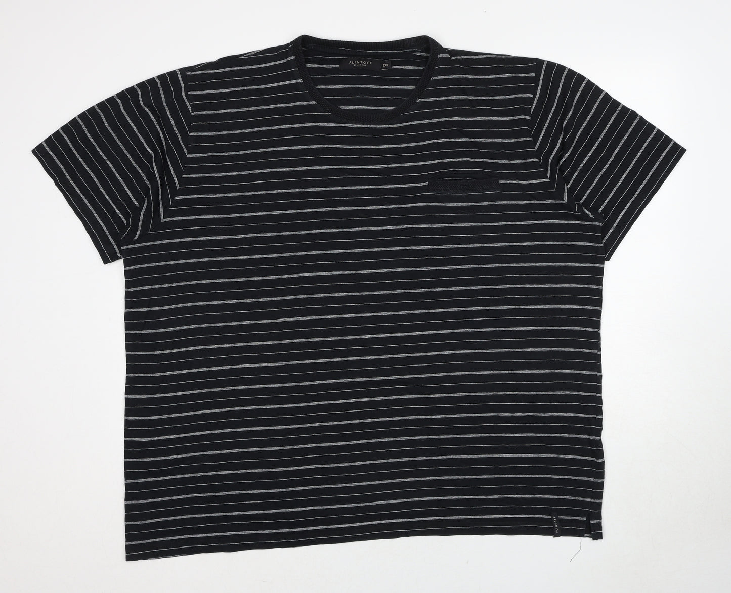 Jacamo Mens Black Striped Cotton T-Shirt Size 2XL Round Neck