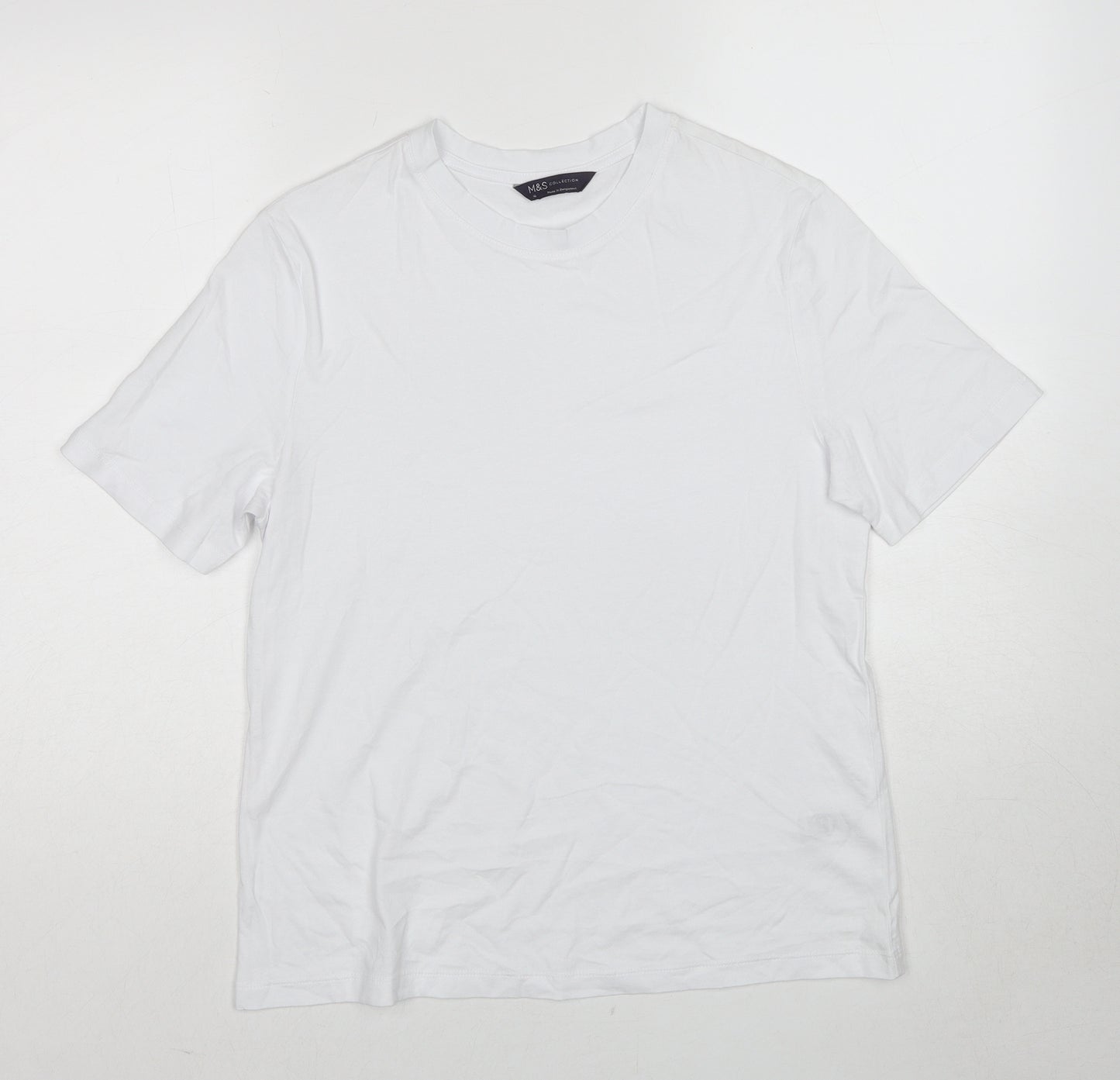 Marks and Spencer Womens White Cotton Basic T-Shirt Size 10 Round Neck