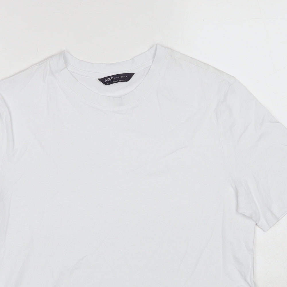 Marks and Spencer Womens White Cotton Basic T-Shirt Size 10 Round Neck