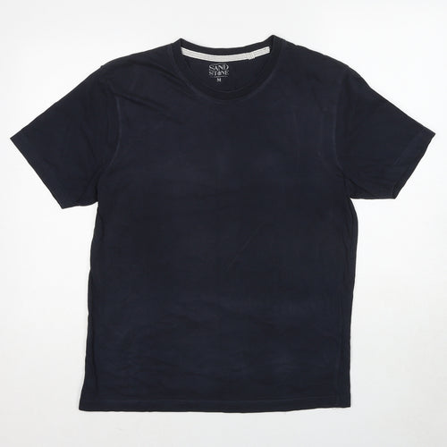 Sand Stone Womens Blue Cotton Basic T-Shirt Size M Round Neck