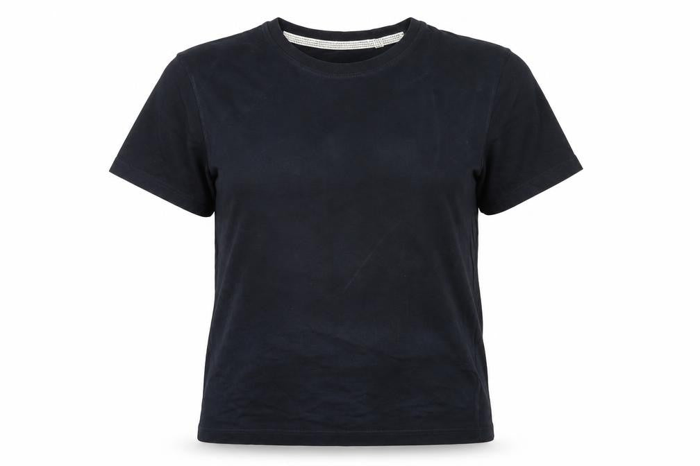 Front view of Sand Stone women’s blue cotton basic t-shirt, size M, round neck
