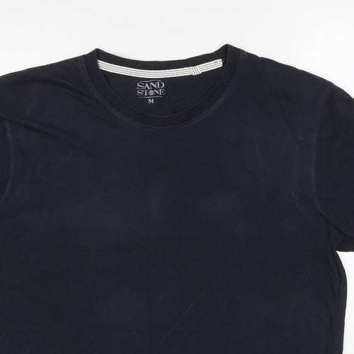 Sand Stone Womens Blue Cotton Basic T-Shirt Size M Round Neck