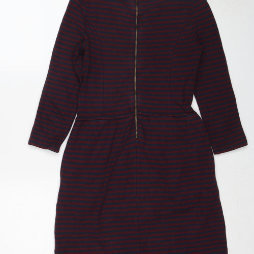 Jack Wills Womens Red Striped Viscose A-Line Size 8 Round Neck Zip