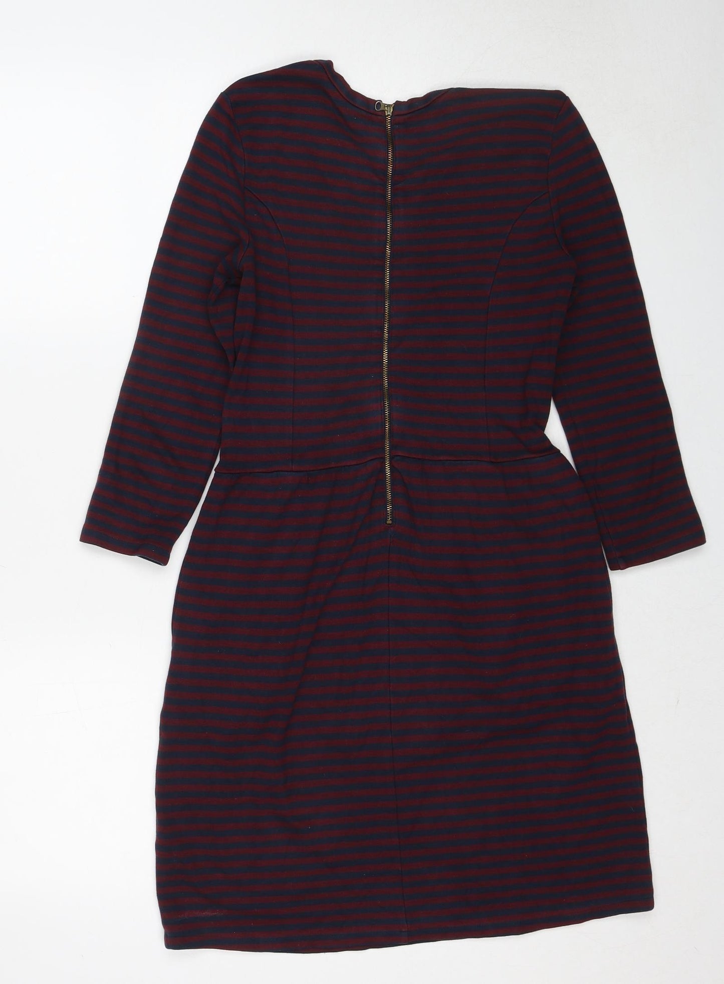 Jack Wills Womens Red Striped Viscose A-Line Size 8 Round Neck Zip