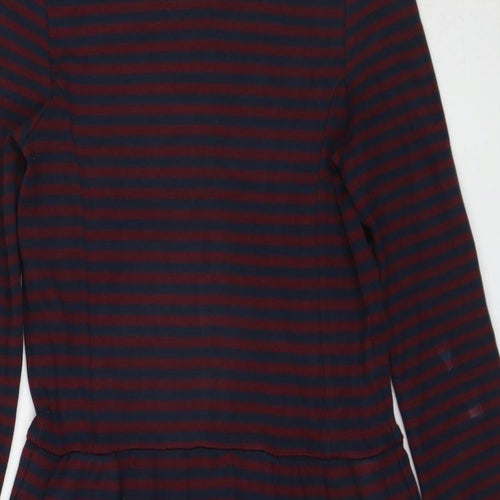 Jack Wills Womens Red Striped Viscose A-Line Size 8 Round Neck Zip