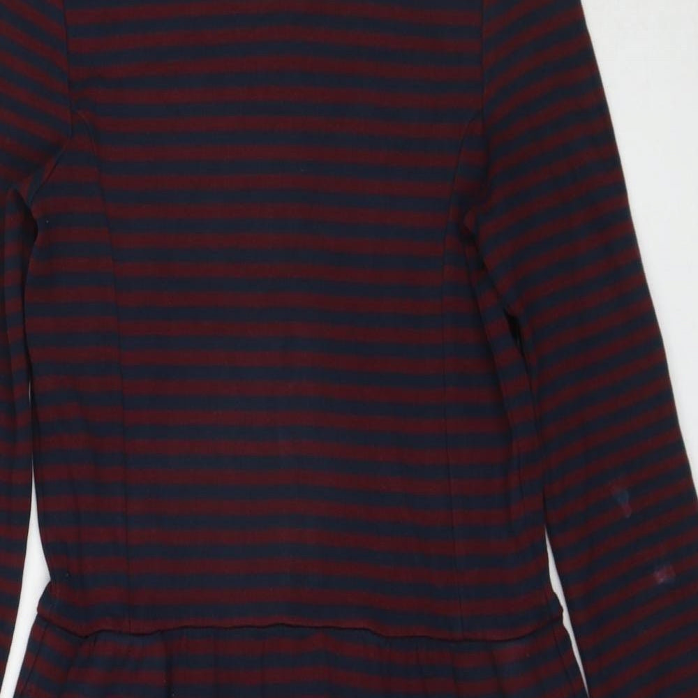 Jack Wills Womens Red Striped Viscose A-Line Size 8 Round Neck Zip