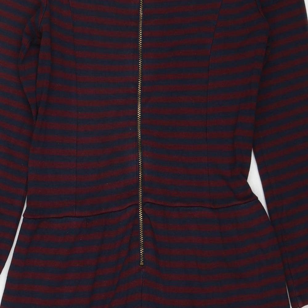 Jack Wills Womens Red Striped Viscose A-Line Size 8 Round Neck Zip