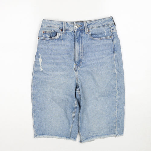 Marks and Spencer Womens Blue Cotton Bermuda Shorts Size 6 Regular Zip