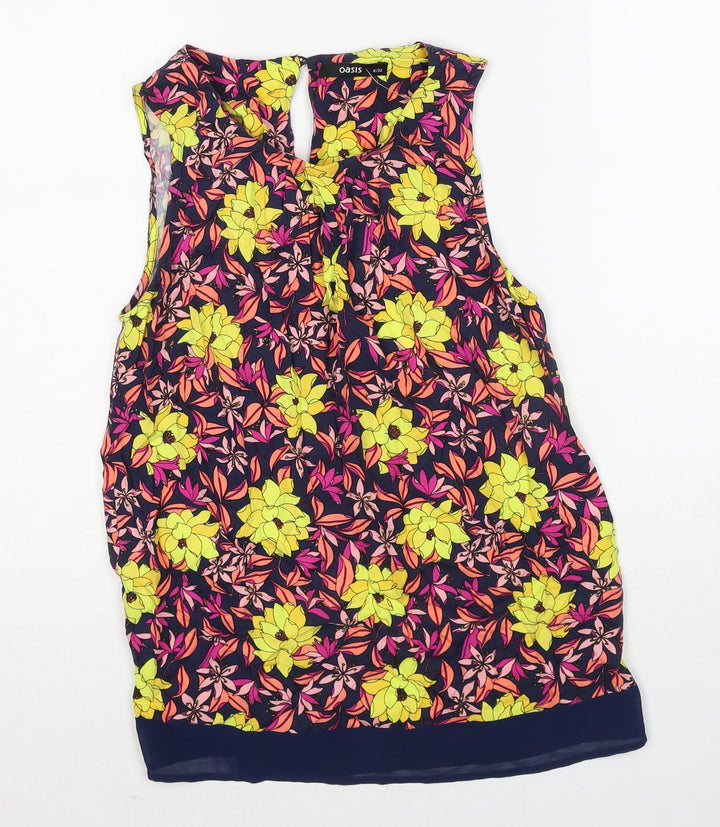 Oasis Womens Multicoloured Floral Viscose Basic Blouse Size 6 Round Neck