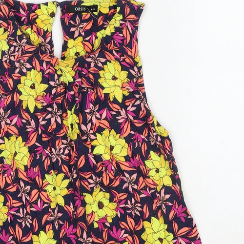 Oasis Womens Multicoloured Floral Viscose Basic Blouse Size 6 Round Neck