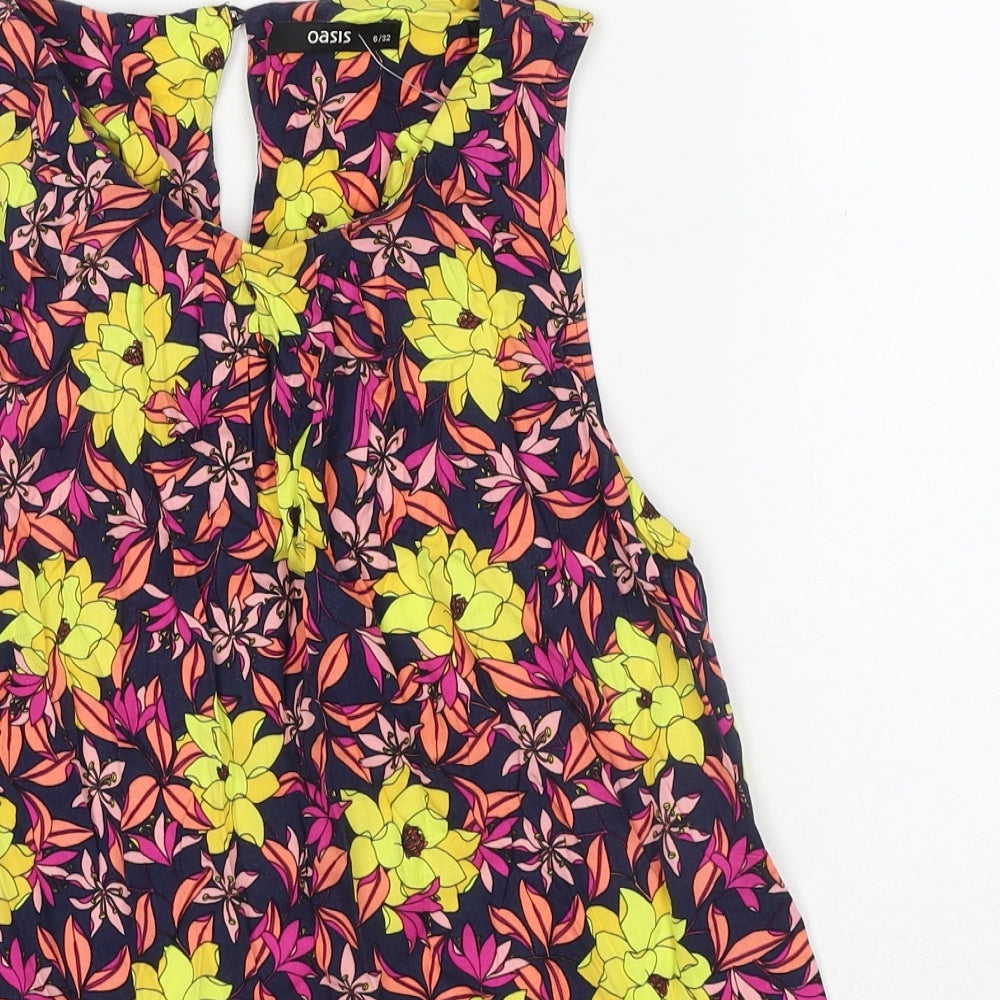 Oasis Womens Multicoloured Floral Viscose Basic Blouse Size 6 Round Neck
