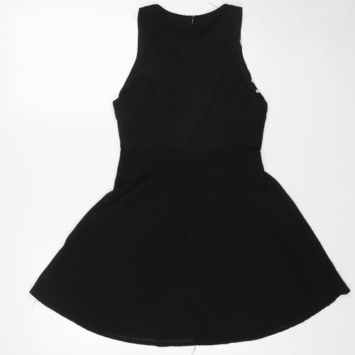 Missguided Womens Black Geometric Polyester Fit & Flare Size 8 Round Neck Zip
