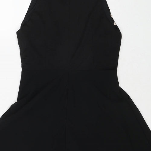 Missguided Womens Black Geometric Polyester Fit & Flare Size 8 Round Neck Zip