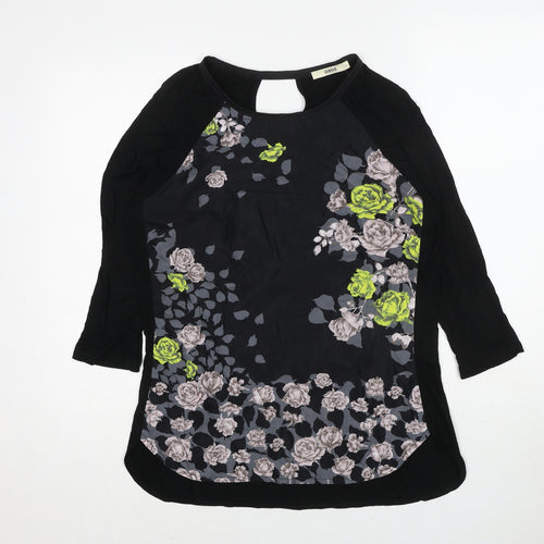 Oasis Womens Black Floral Viscose Basic Blouse Size M Round Neck