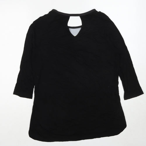 Oasis Womens Black Floral Viscose Basic Blouse Size M Round Neck