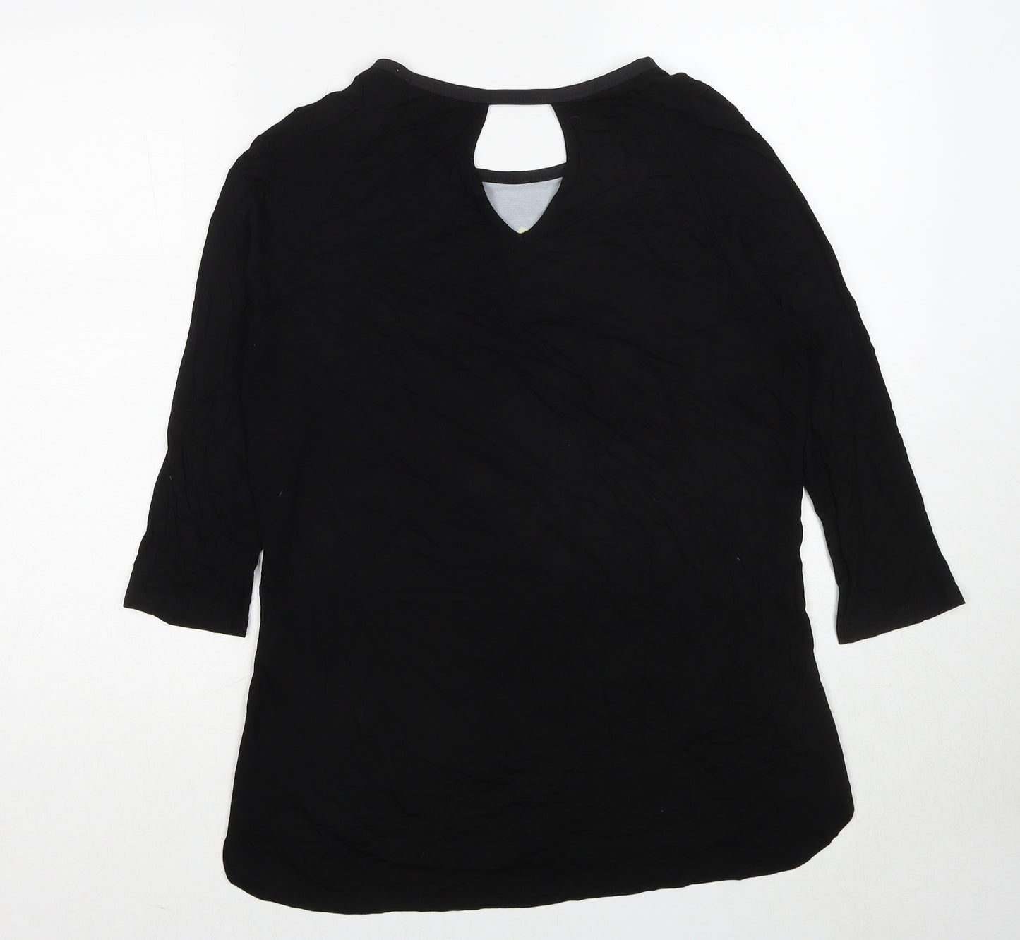 Oasis Womens Black Floral Viscose Basic Blouse Size M Round Neck