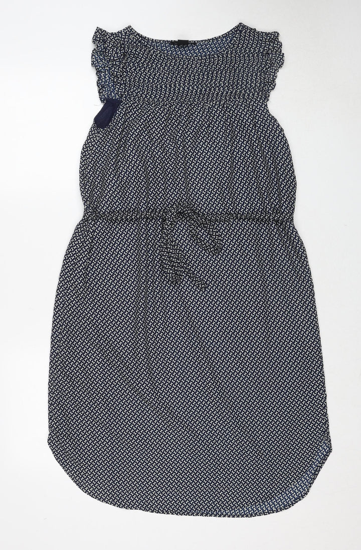 H&M Womens Black Geometric Polyester A-Line Size 10 Round Neck Zip