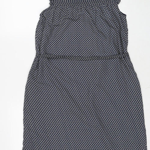 H&M Womens Black Geometric Polyester A-Line Size 10 Round Neck Zip