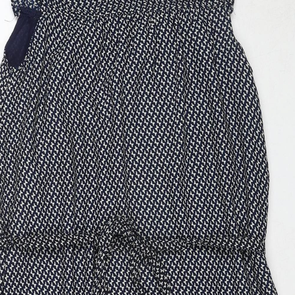 H&M Womens Black Geometric Polyester A-Line Size 10 Round Neck Zip