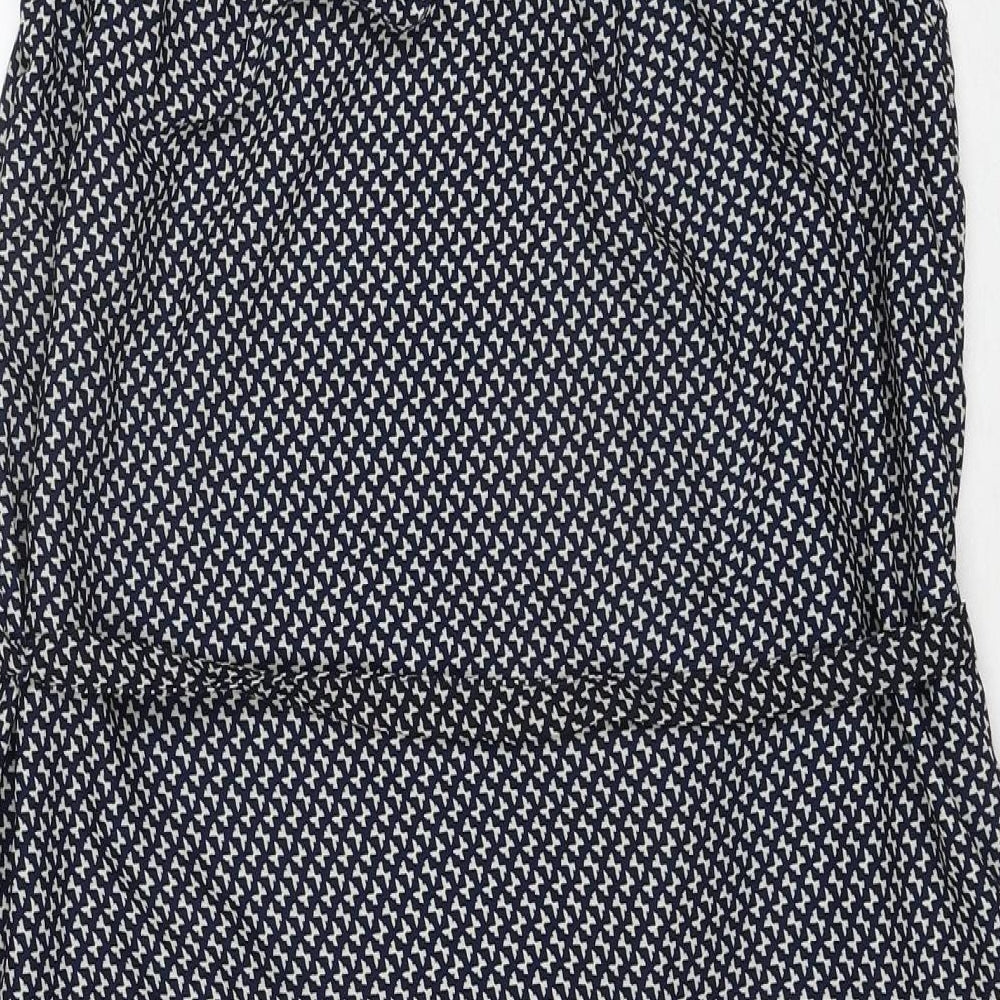 H&M Womens Black Geometric Polyester A-Line Size 10 Round Neck Zip