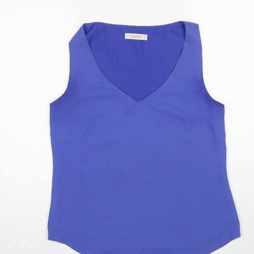 Oasis Womens Blue Polyester Basic Tank Size 10 V-Neck
