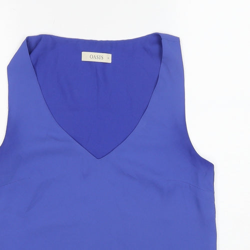 Oasis Womens Blue Polyester Basic Tank Size 10 V-Neck