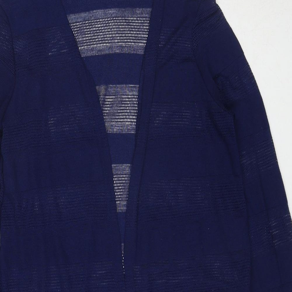 NEXT Womens Blue V-Neck Striped Polyester Cardigan Jumper Size 14