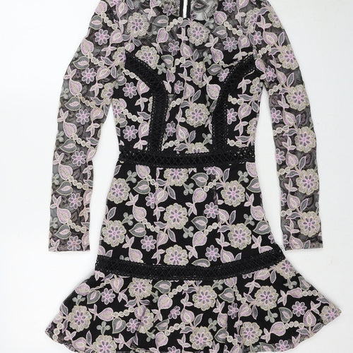 True Decadence Womens Multicoloured Floral Polyester Fit & Flare Size 8 Round Neck Zip
