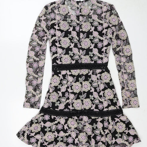 True Decadence Womens Multicoloured Floral Polyester Fit & Flare Size 8 Round Neck Zip