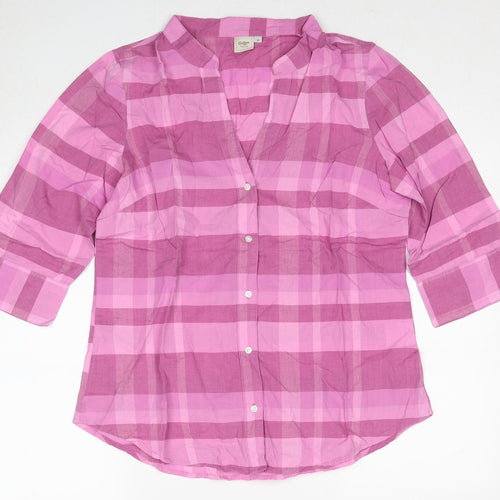 Cotton Traders Womens Pink Check Cotton Basic Button-Up Size 12 V-Neck