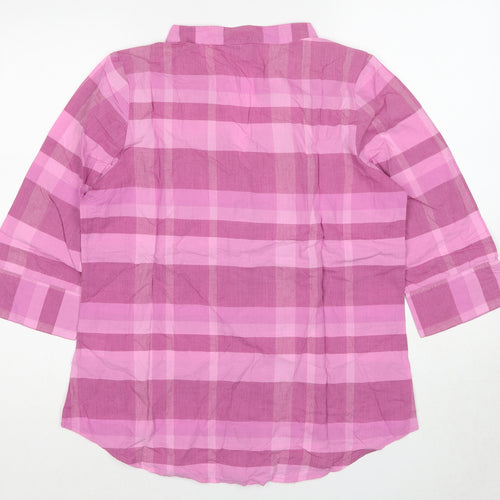 Cotton Traders Womens Pink Check Cotton Basic Button-Up Size 12 V-Neck