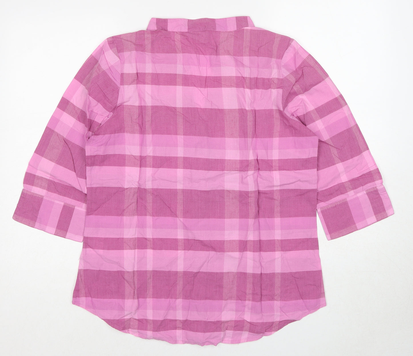 Cotton Traders Womens Pink Check Cotton Basic Button-Up Size 12 V-Neck