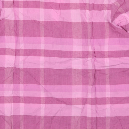 Cotton Traders Womens Pink Check Cotton Basic Button-Up Size 12 V-Neck