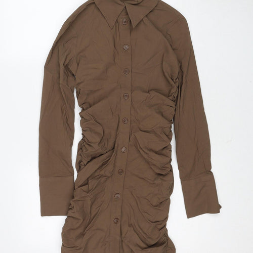 Zara Womens Brown Viscose Shirt Dress Size XS Collared Button