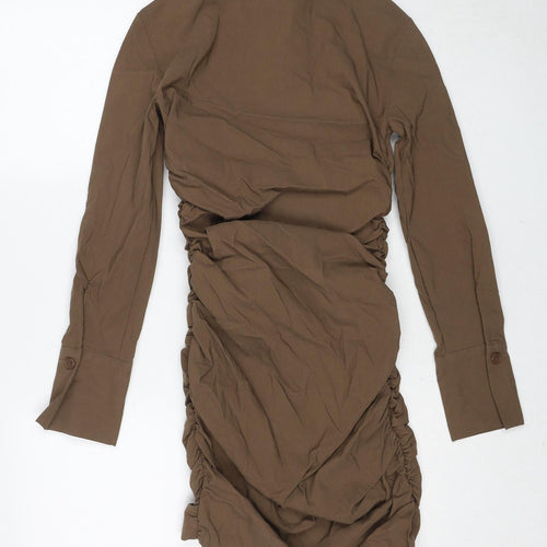 Zara Womens Brown Viscose Shirt Dress Size XS Collared Button
