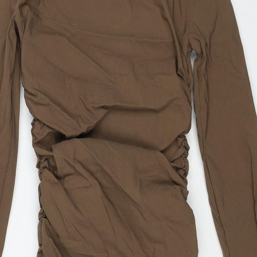 Zara Womens Brown Viscose Shirt Dress Size XS Collared Button