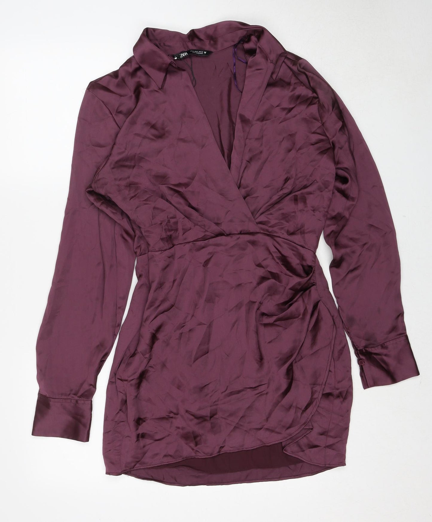 Zara Womens Red Polyester A-Line Size S Collared Zip