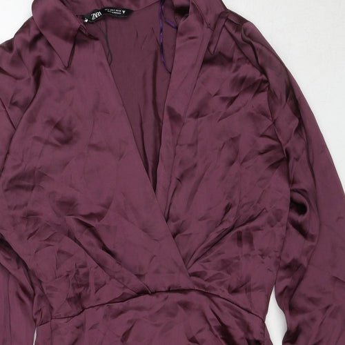 Zara Womens Red Polyester A-Line Size S Collared Zip