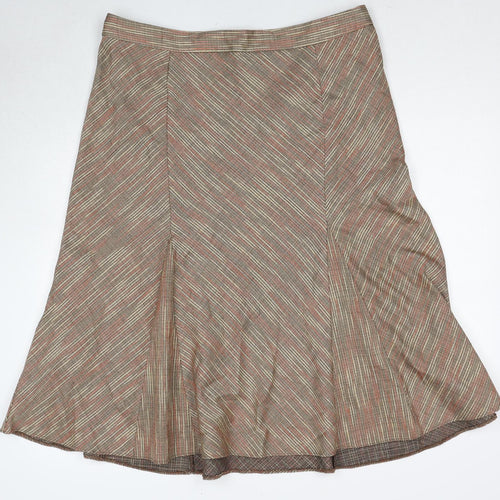 Damart Womens Brown Geometric Polyester Swing Skirt Size 20 Zip