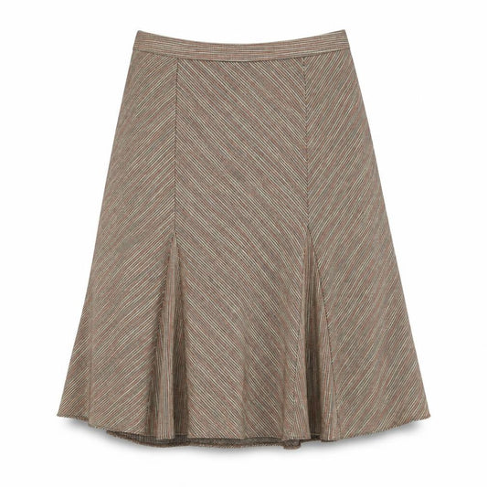 Front view of Damart women’s brown geometric polyester swing skirt, size UK 20, zip