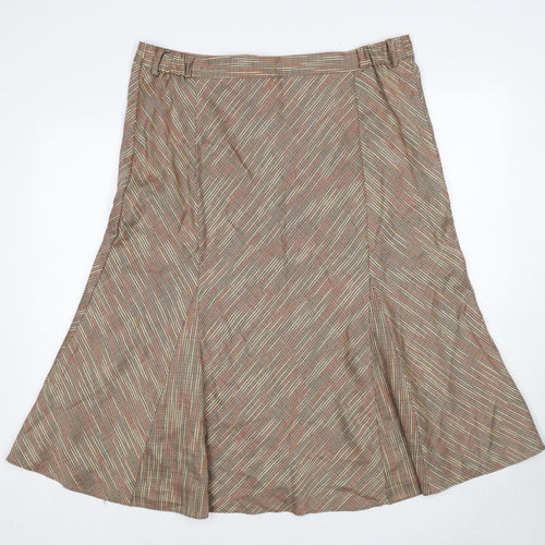 Damart Womens Brown Geometric Polyester Swing Skirt Size 20 Zip