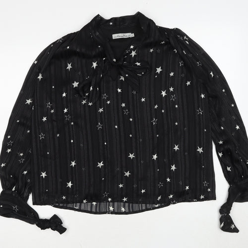 Lucy Wang Womens Black Geometric Polyester Basic Blouse Size S V-Neck - Star Pattern