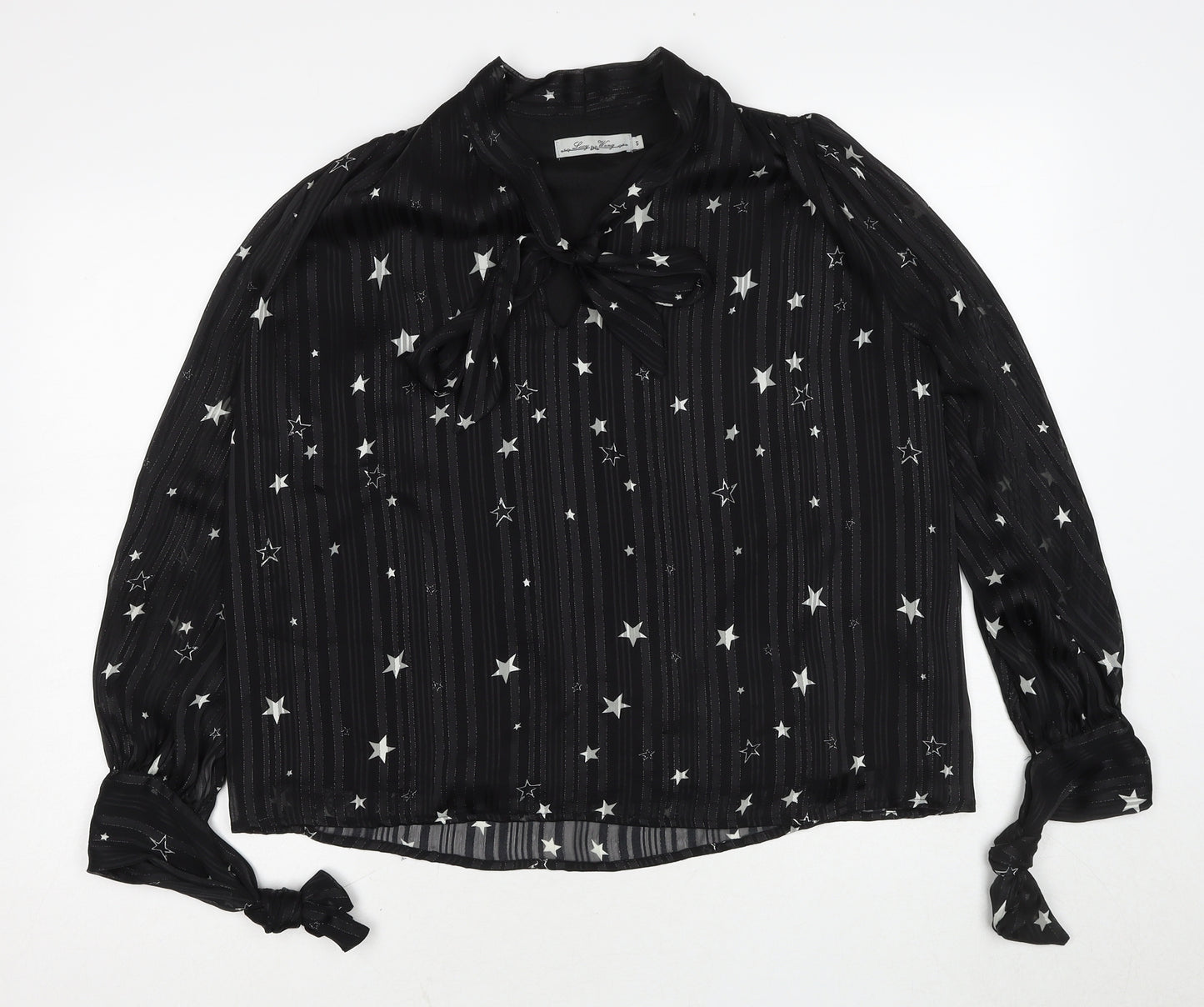 Lucy Wang Womens Black Geometric Polyester Basic Blouse Size S V-Neck - Star Pattern