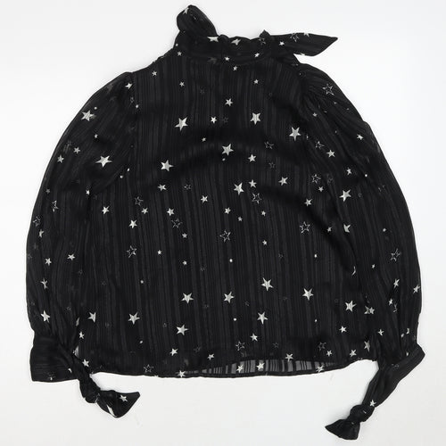 Lucy Wang Womens Black Geometric Polyester Basic Blouse Size S V-Neck - Star Pattern