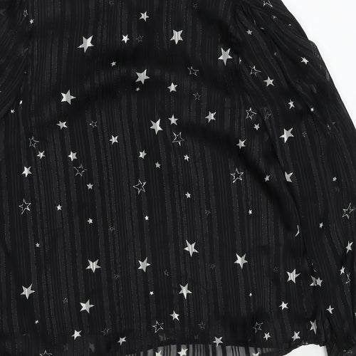 Lucy Wang Womens Black Geometric Polyester Basic Blouse Size S V-Neck - Star Pattern